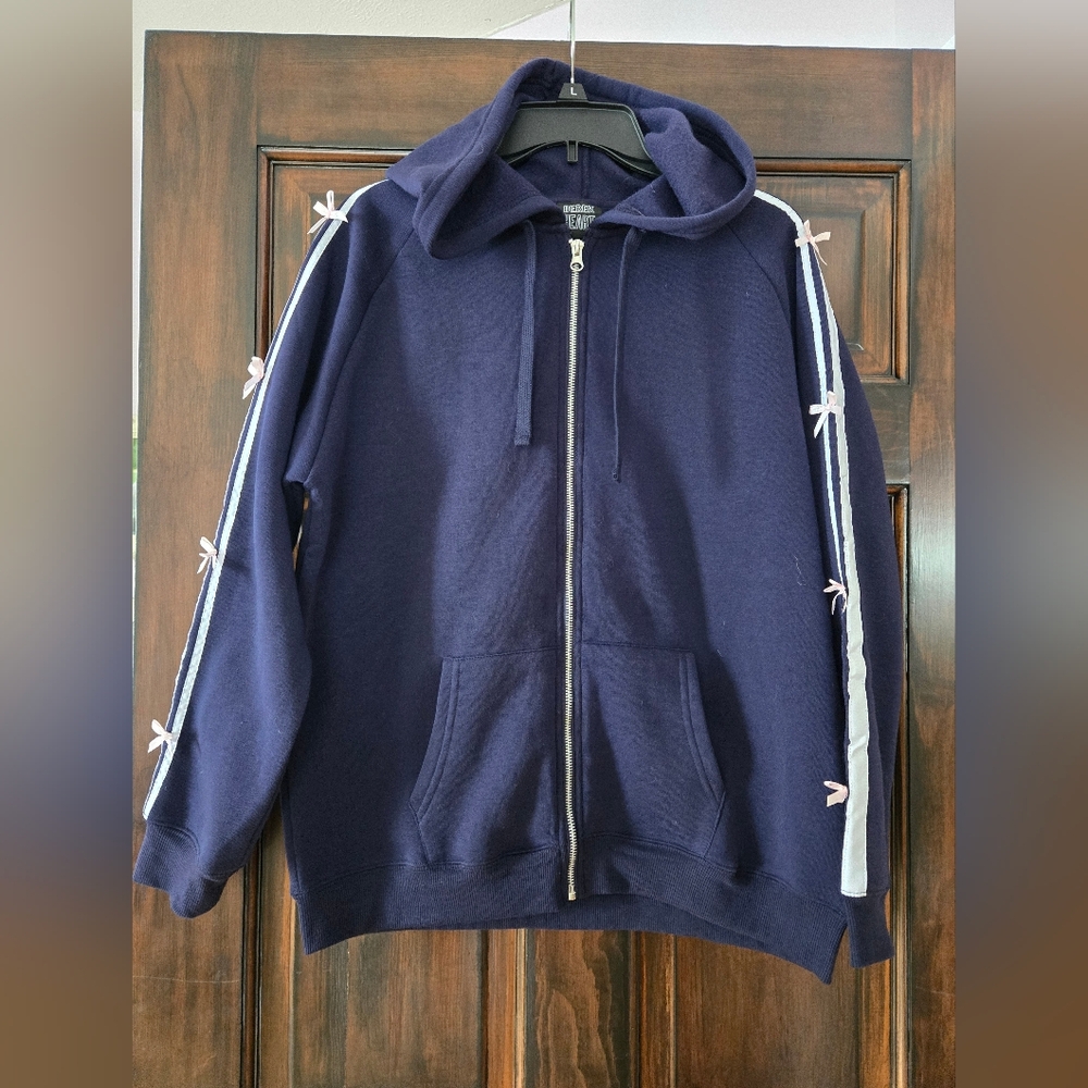 Derek Heart NWT Navy Zip-Up Hoodie with Bow Accents